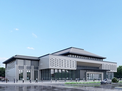 现代新中式图书馆建筑 学校综合楼 文化馆