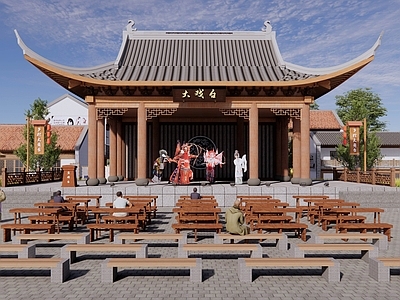 中式新中式舞台 中式戏台 中式乡村大舞台 中式乡村百姓大舞 中式老戏台 老戏楼