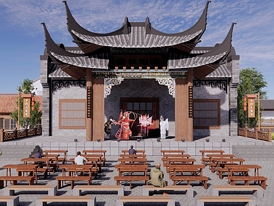 中式舞台 中式老戏台 戏台戏楼 中式乡村大舞台 乡村百姓大舞台 乡村文化广场舞台