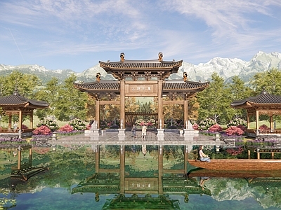 现代新中式牌坊牌楼 牌坊 入口大门 寨门