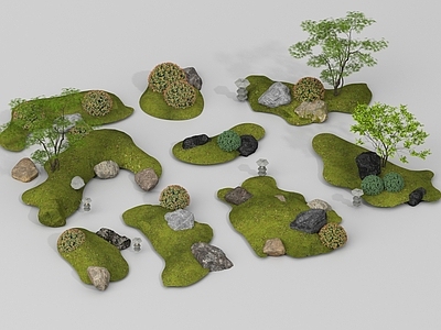 现代其他景观小建筑 现代庭院小品 组合 造景 堆 蕨类