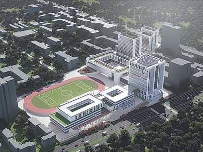 现代学校建筑 现代风格大学 教学楼宿舍 学校操场