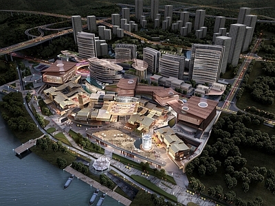 现代极简商场建筑 商业高层 商业裙楼 群体建筑 综合体