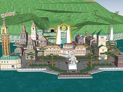 现代滨水景观 海滨城市广场赛道