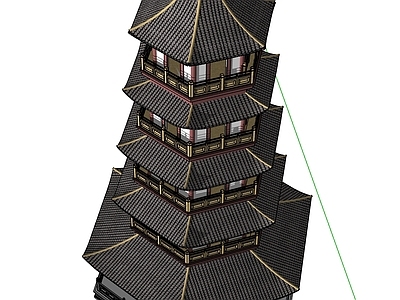 中式日式塔楼 六角塔 景观塔 景观建筑 公园配套