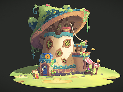 现代艺术风格建筑 花店手绘 卡通蘑菇房 卡通花店 鲜花商店 蘑菇小屋