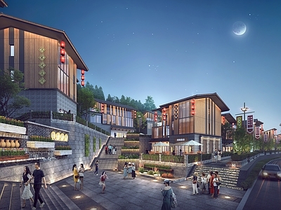 新中式现代商业街 民俗商业街 山地建筑