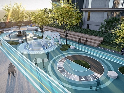 现代儿童游乐区 小区儿童滑梯 游乐设施 互动景墙 互动设施