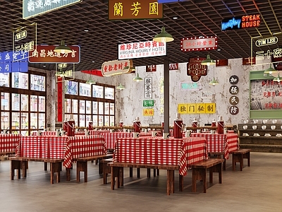 复古工业其他餐饮空间 复古餐桌板凳 桌布 火锅店 串串店