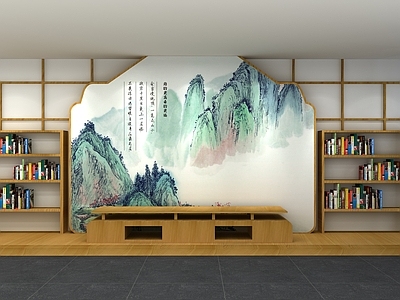 新中式文化墙 新中式校园文化墙 新中式 校园文化 文化墙 书架