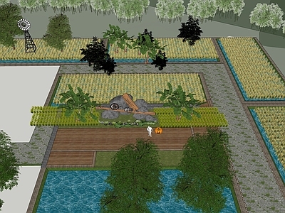 现代乡村公园 梯田 稻田 乡村民宿入口标识