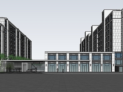 现代简约小区建筑 次要出入口 次入口 门卫 底商 刷卡机