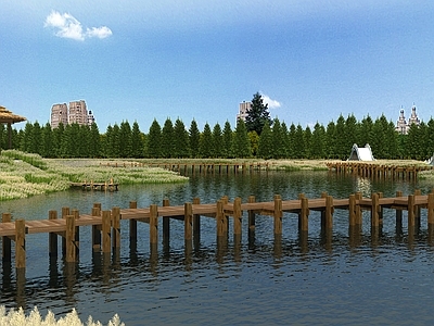 现代滨水 湿地公园木栈道 湿地景观