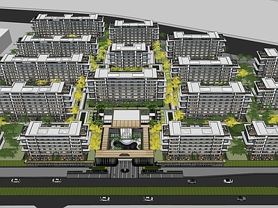 现代轻奢小区建筑 住宅鸟瞰 现代住宅 小区出入口 下沉庭院 园区景观