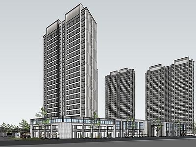 现代轻奢小区建筑 高层住宅 小区出入口 转角商业 住宅底商 配套商业
