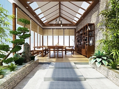 现代其他建筑外观 长廊会所桌椅陈列架