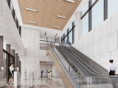 现代新中式办公大厅 电梯 扶梯 大厅 现代大厅扶梯 电梯间