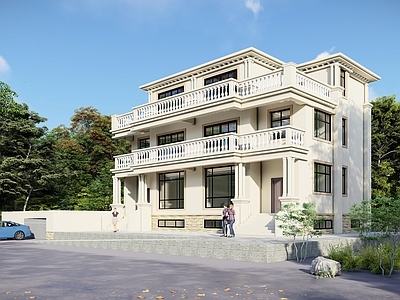 简欧欧式多层住宅 欧式三层独栋别墅 斜屋顶