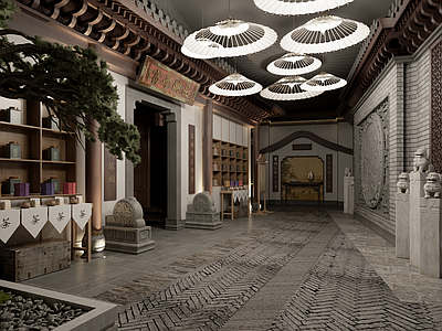 新中式中式中餐厅 餐厅大厅 中式外立面 中式门头 中式餐厅