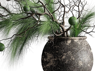 现代侘寂花艺 景观植物 盆景盆栽 绿植 花艺摆件 陶罐花瓶