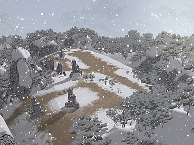现代景观公园 雪景 山地雪景