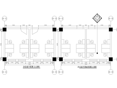 独立办公室 小型四人办公室 施工图