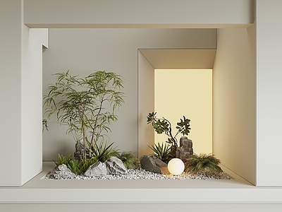 现代室内景观 景观植物 地下室 端景 楼梯景观