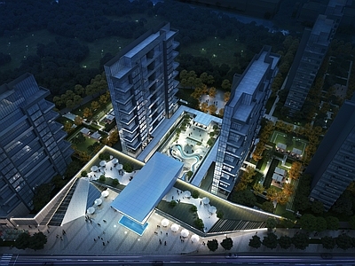 现代轻奢小区建筑 示范区 售楼处 社区大堂 下沉庭院 景观会客厅