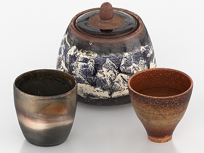 茶具 山水罐 陶瓷罐子 茶杯 陶瓷水杯 古董瓷器 复古茶具