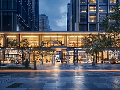 现代街道外景 城市商业街道夜景 常用街道夜景 人行道