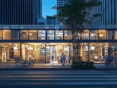 现代街道外景 城市商业街道夜景 商业街外景 街道夜景 人行道