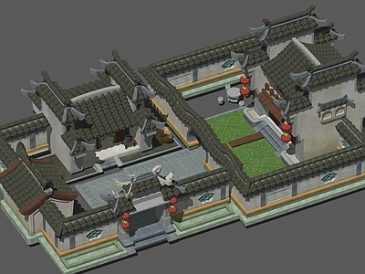 中式复古风格建筑 场景建筑 徽州风格建筑院落