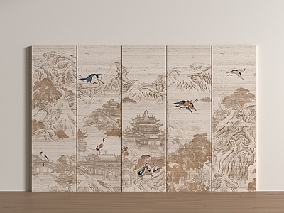 新中式护墙板 新中式禅意壁画硬 包 护墙板 山水壁画