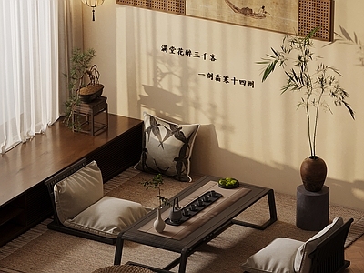 新中式茶室 新中式茶室 茶桌椅 挂画