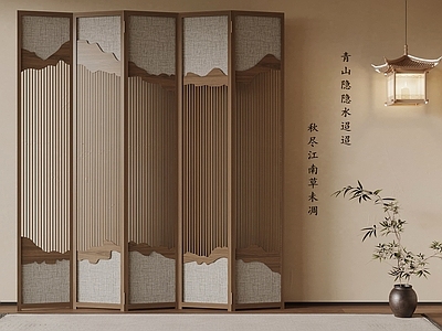 新中式隔断 新中式屏风隔断 吊灯