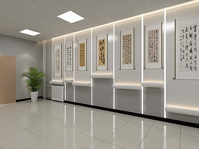现代新中式文化墙 书法展示墙 书法卷轴展示墙 书法室 书法厅 卷轴文化墙