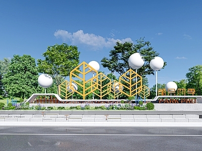 现代景墙 现代景区公园入口 大门景墙围墙 导视标识指示牌