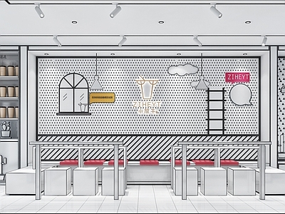 现代奶茶店 漫画奶茶店 动漫奶茶店 黑白奶茶店 二次元奶茶店