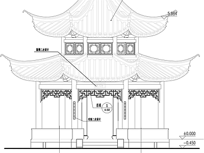 其他古建筑 古建重檐八角亭 施工图