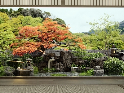 日式新中式庭院 假山水景 庭院水景 植物景观 水钵水景 景观石头