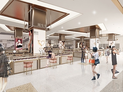 现代轻奢珠宝店 商场黄金珠宝区