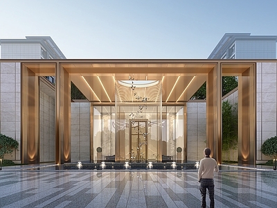 现代轻奢小区建筑 小区出入口 社区大堂 配套商业 社区商业 转角商业