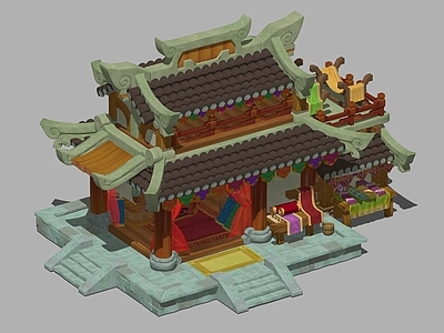 中式复古古建筑 中式布店 场景古建筑