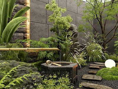 植物堆 灌木 花草 景观树 水钵水景 天井庭院花园