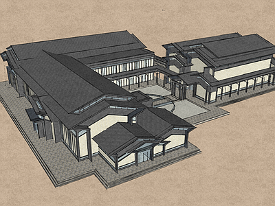 新中式酒店建筑 现代中式酒店 中式会所建筑设计 高端酒店建筑 多层酒店建筑 温泉酒店建筑