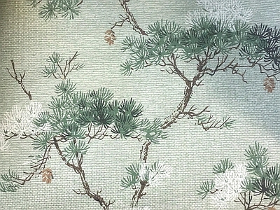 新中式中式丝绸 青色 松树东方 刺绣