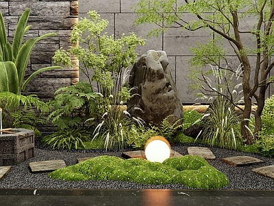 现代室内景观 天井庭院 下沉庭院 植物造景 植物组合 汀步