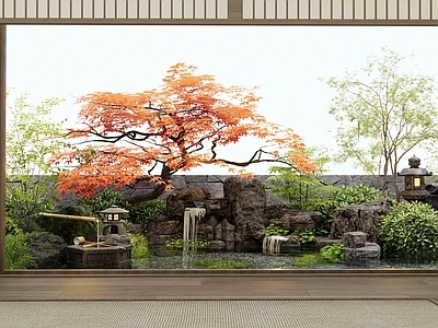 新中式庭院 假山水景 室内景观 庭院水景 植物造景 水钵