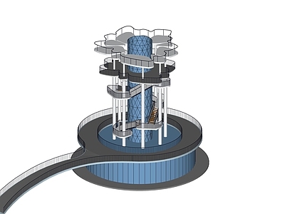 现代简约塔楼 景观塔 山体公园观景台 滨海公园灯塔建筑 现代观景平台建筑 花瓣状观景台
