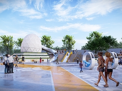 现代口袋公园 街角公园 儿童娱乐 街角广场 商业广场公园 景观高差处理